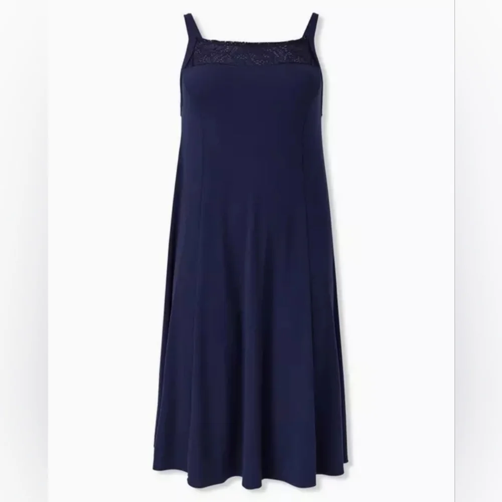 1X • Torrid • Navy Lace Inset Neckline Midi Rib Trapeze Dress - Picture 5 of 5